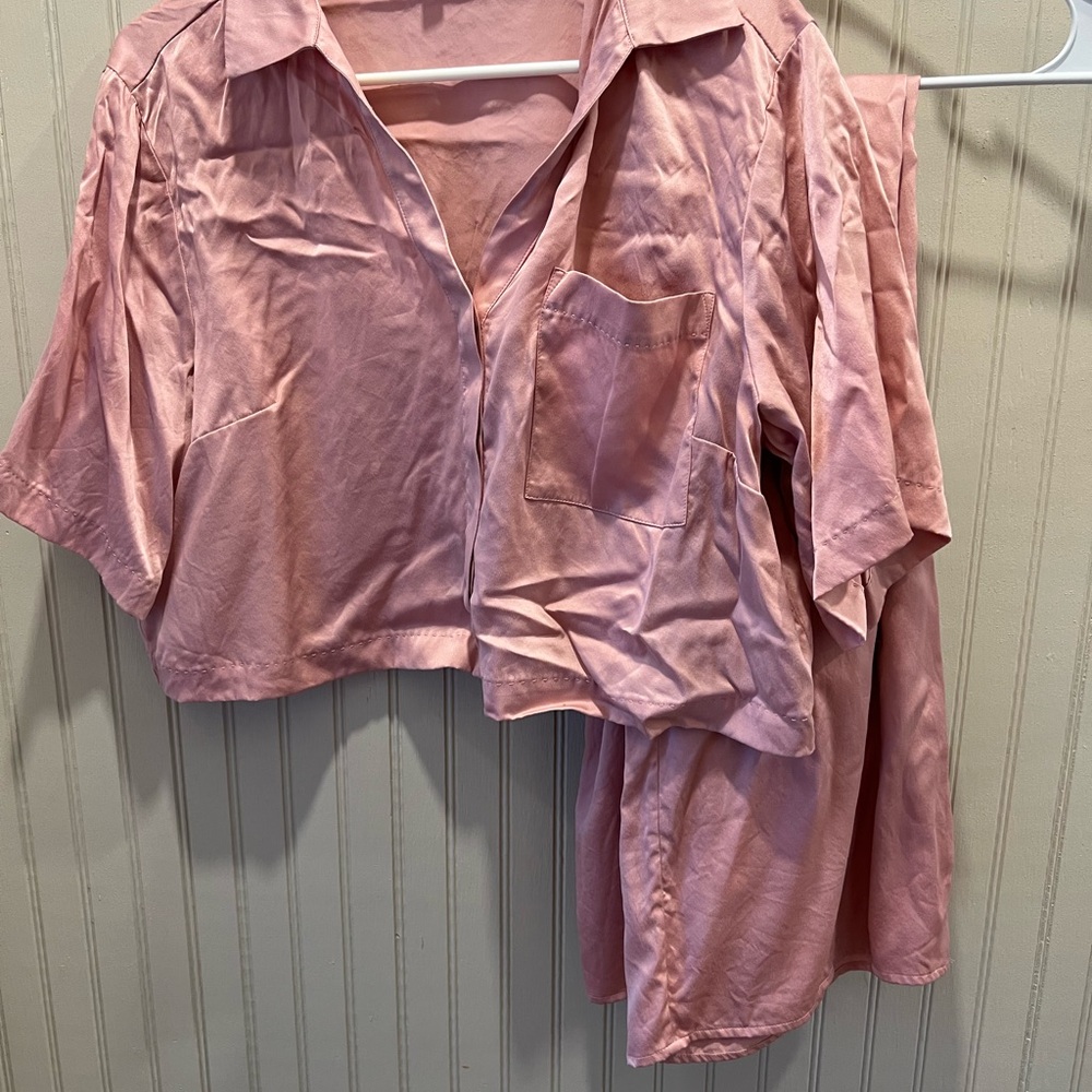 Lunya Women's blush Pink Button-Up Shirt and Pants  size medium